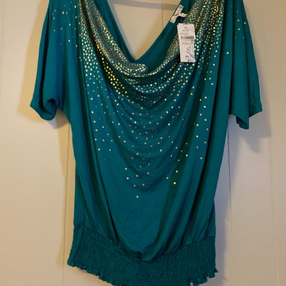 Teal Embellished Holiday Styke Women's Top